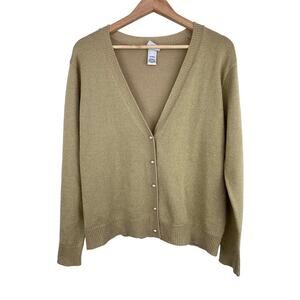 Vintage BFA Classics Women's XL‎ Gold Metallic Pearl Button Cardigan Sweater *